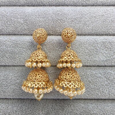 Gold Plated Silver Double Layer Jhumka Earrings
