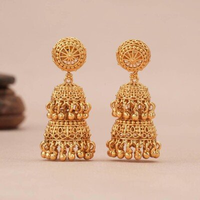 Gold Plated Silver Double Layer Jhumka Earrings