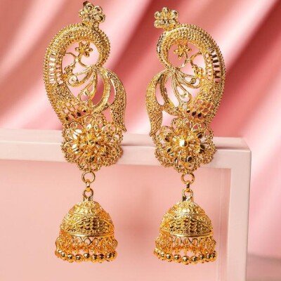 925 Gold Plated Silver Peacock Jhumka Earrings (GPS Design)